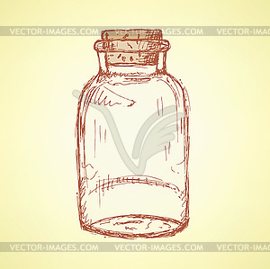 Sketch jar with cork in vintage style - vector clip art