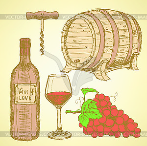 Sketch wine set in vintage style - vector clipart