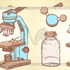 Sketch chemical set in vintage style - vector image