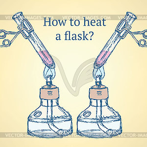 How to heat flask in vintage style - vector image