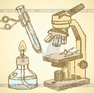 Sketch chemical set in vintage style - vector clip art