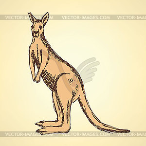Эскиз Австралийский кенгуру в винтажном стиле - клипарт Royalty-Free