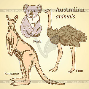 Эскиз австралийских животных в винтажном стиле - иллюстрация в векторе