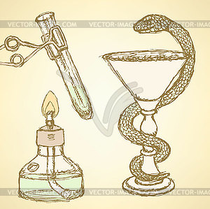 Sketch chemical set in vintage style - vector clip art