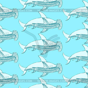 Sketch hammerhead shark in vintage style - vector image