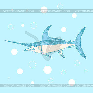 Sketch cute swordfish in vintage style - vector clip art