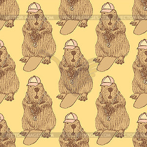 Sketch beaver hipster in vintage style - vector clip art