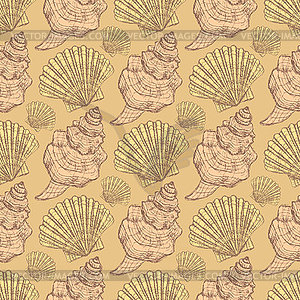 Sketch sea shell in vintage style - vector clipart