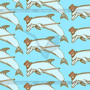 Sketch fancy dolphin in vintage style - vector clipart