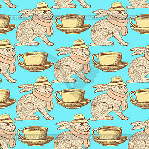 Sketch hare and cup in vintage style - vector image