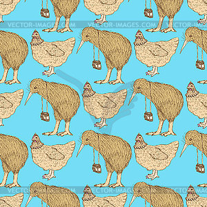 Sketch kiwi and choken in vintage style - vector clipart