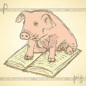 Sketch fancy pig in vintage style - vector EPS clipart