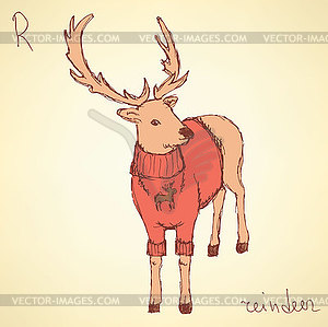 Sketch fancy reindeer in vintage style - vector image