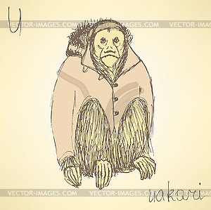 Sketch fancy uakari in vintage style - vector image