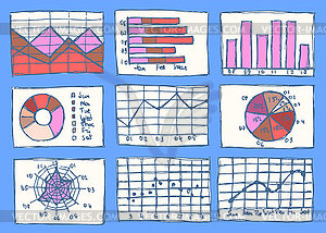 Sketch business charts in vintage style - vector clipart