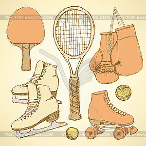 Sketch sport equipment - vector image