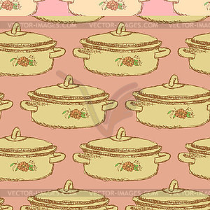 Sketch kitchen pan in vintage style - vector image