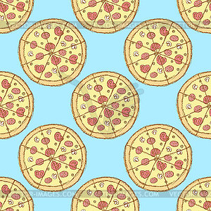 Sketch tasty pizza in vintage style - vector clipart