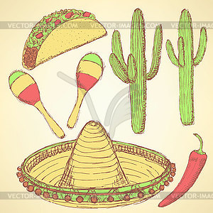 Sketch mexican set in vintage style - vector image