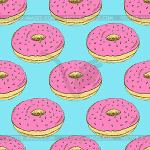 Sketch tasty donut in vintage style - vector image