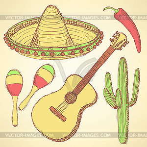 Sketch mexican set in vintage style - vector image