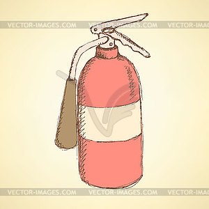 Sketch colorful extinguisher in vintage style - vector clipart