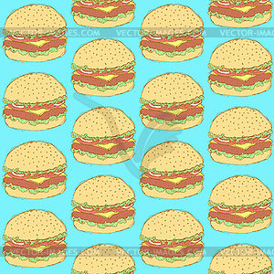 Sketch tasty hamburger in vintage style - vector clipart