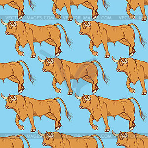 Sketch angry bull in vintage style - vector clipart