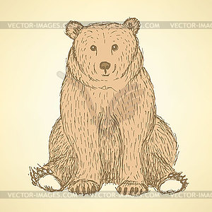 Sketch cute bearl in vintage style - vector clipart