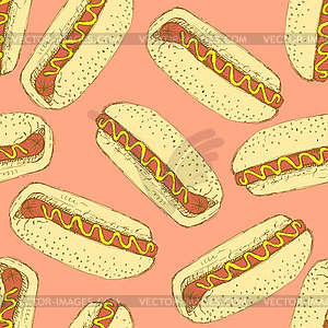 Sketch hotdog in vintage style - vector clip art