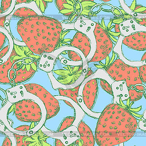 Sketch handcuffs and strawberry in vintage style - vector image