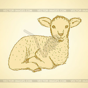 Sketch cute lambl in vintage style - vector image