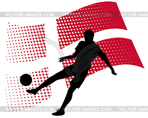 Denmark soccer player against national flag - vector clip art