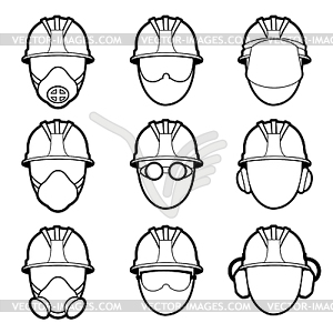 Human protective work wear icon set - vector image