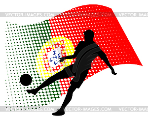 Portugal soccer player against national flag - vector clipart