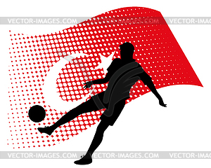 Turkey soccer player against national flag - stock vector clipart