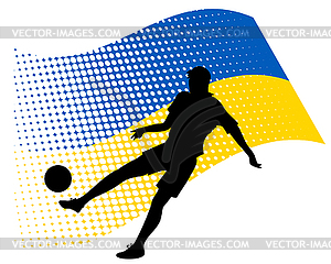 Ukraine soccer player against national flag - vector clipart