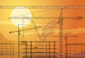 Buildings and cranes - vector clipart