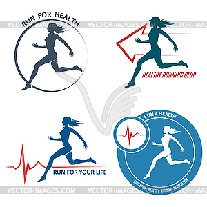 Healthy Run Emblem and Logo Set - color vector clipart