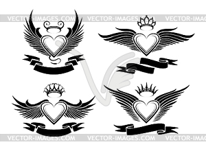 Winged Hearts Set - vector image