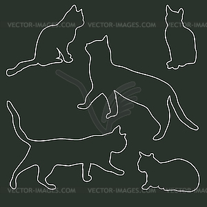 Коллекция кошек (контур) - изображение векторного клипарта