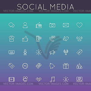 Social Media Line Icons - vector clip art