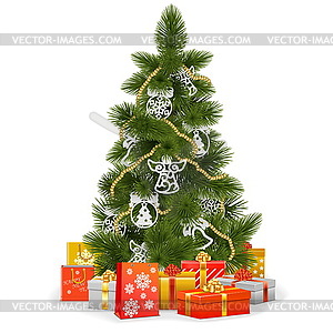 Christmas Tree with Paper Decorations - vector clip art