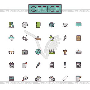 Colored Office Line Icons - vector clipart