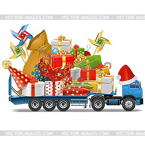 Trailer with Christmas Gifts - vector image