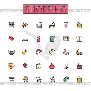 Colored Shopping Line Icons - vector clip art