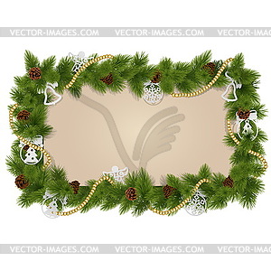 Fir Frame with Decorations - vector image