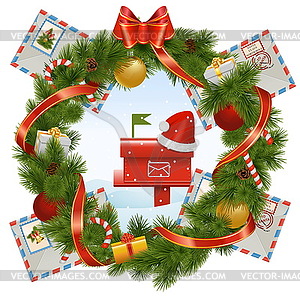 Christmas Wreath with Mailbox - vector image