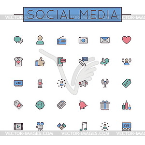 Цветные Социальные медиа Line Иконки - векторное графическое изображение