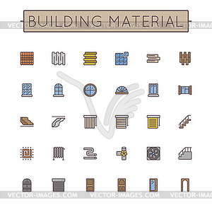 Colored Building Material Line Icons - vector image